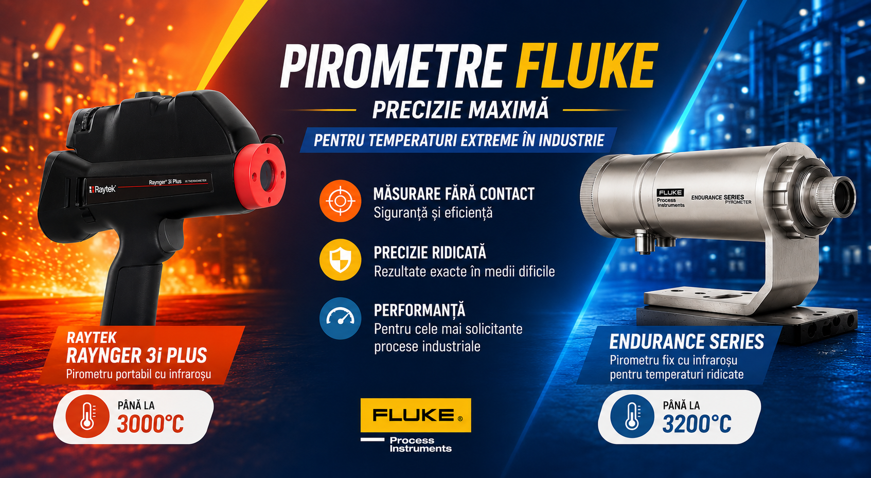 Pirometre Fluke Process Instruments pentru măsurarea temperaturilor extreme în industrie – Raytek Raynger 3i Plus și Endurance
